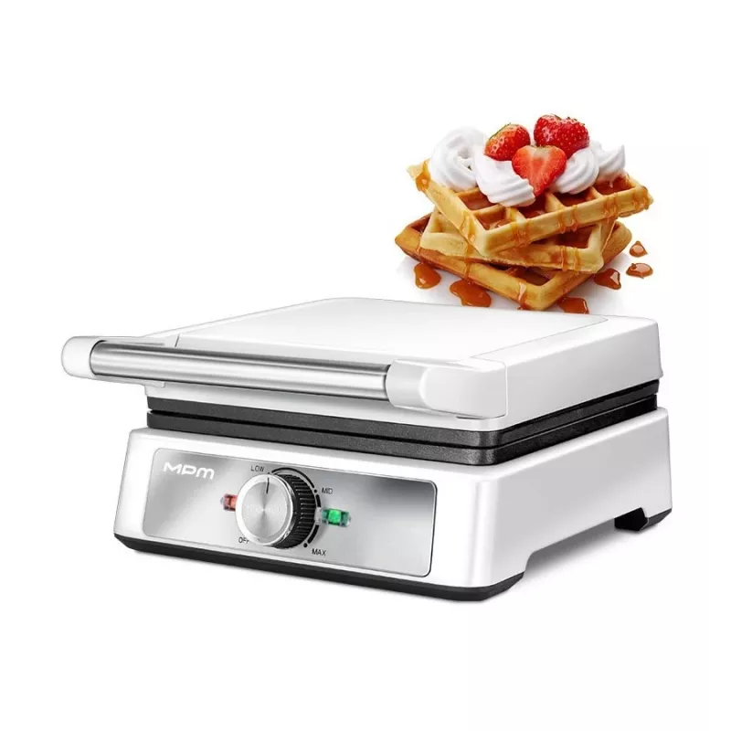 MPM MGO-41 Waffeleisen 1600W Weiß – Belgisches Waffeleisen mit Antihaft-Platten