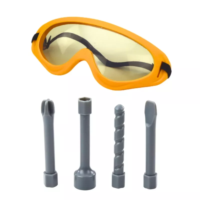 LEAN TOYS Kinder-Schlagbohrmaschine mit 4 austauschbaren Bits und Schutzbrille, batteriebetriebenes Spielzeug-Werkzeug mit realistischem Sound und LED-Licht, Gelb