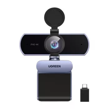 UGREEN FineCam Lite 4K UHD Webcam mit 4-Mikrofon-Array, Privacy-Shutter, einstellbarem Sichtfeld, Auto-Framing, HDR, USB-C, Grau