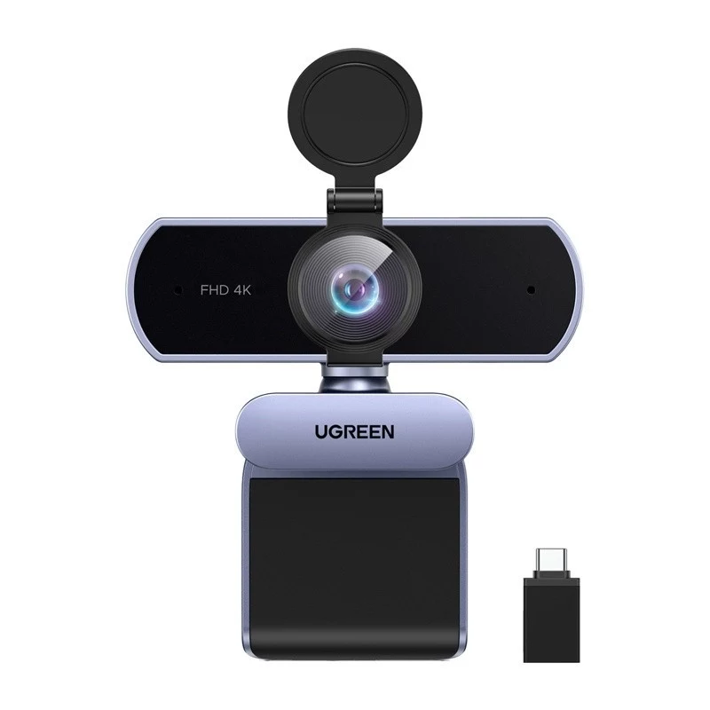 UGREEN FineCam Lite 4K UHD Webcam mit 4-Mikrofon-Array, Privacy-Shutter, einstellbarem Sichtfeld, Auto-Framing, HDR, USB-C, Grau