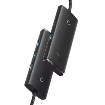Baseus Lite Series 4-Port USB 3.0 Hub - 5Gbps, Bus-Powered, Schwarz (WKQX030101)