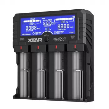 XTAR VP4L Plus 4-Slot Li-Ion/Ni-MH Akku-Ladegerät mit LCD-Display, 2A Schnellladung, Powerbank-Funktion