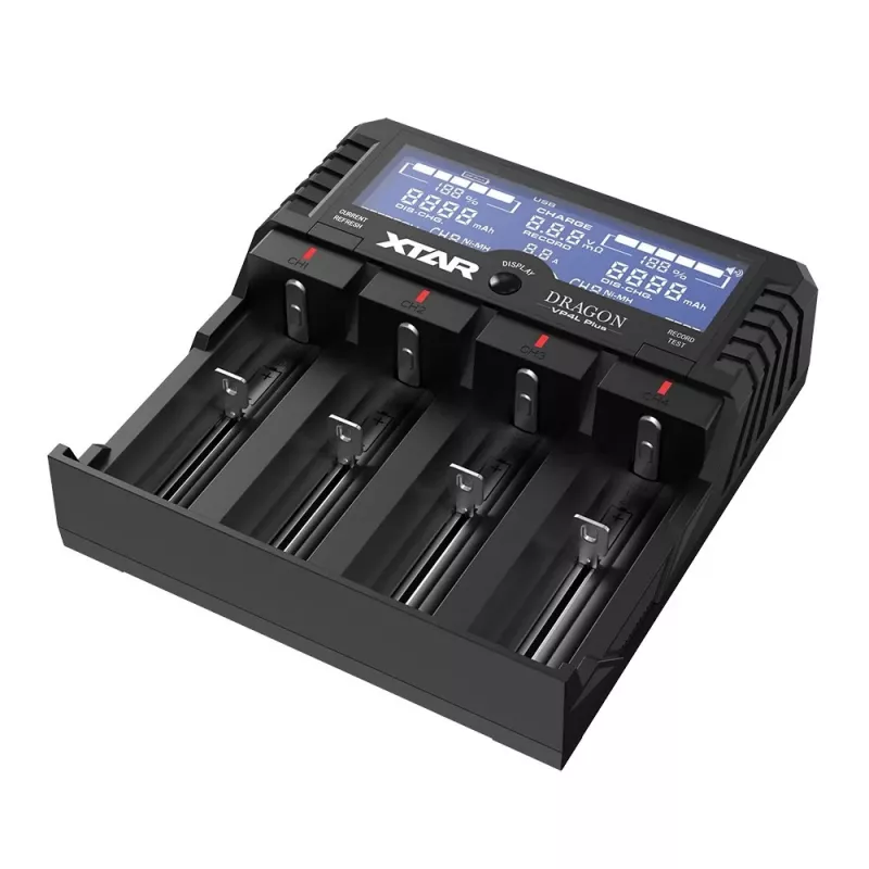 XTAR VP4L Plus 4-Slot Li-Ion/Ni-MH Akku-Ladegerät mit LCD-Display, 2A Schnellladung, Powerbank-Funktion