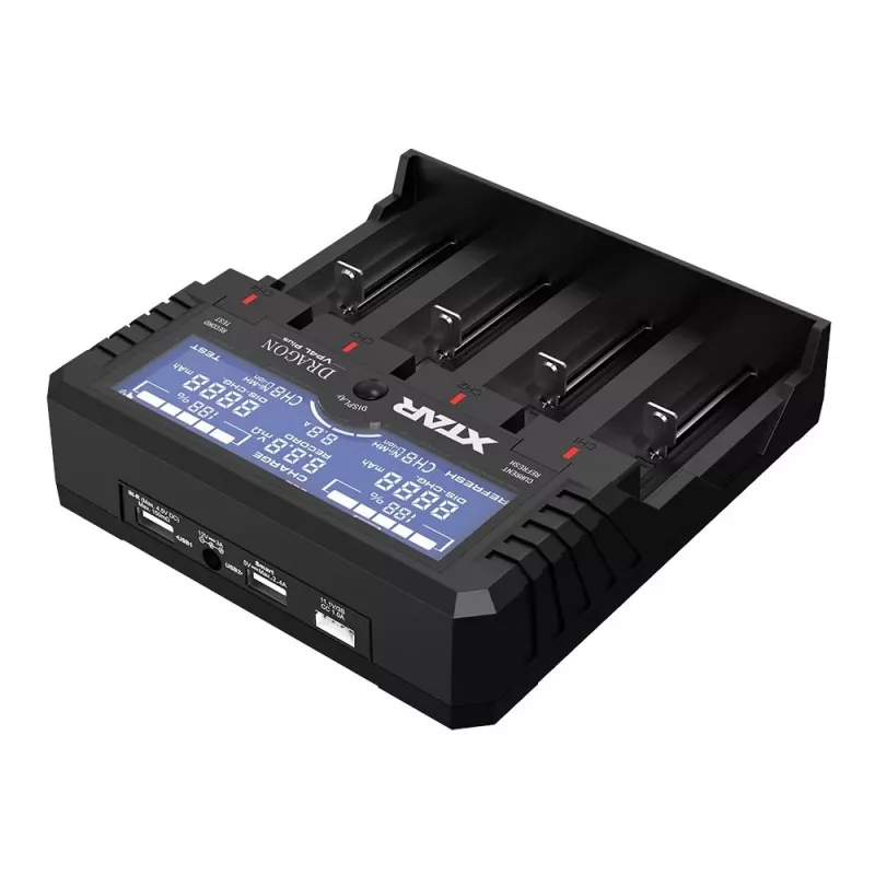 XTAR VP4L Plus 4-Slot Li-Ion/Ni-MH Akku-Ladegerät mit LCD-Display, 2A Schnellladung, Powerbank-Funktion