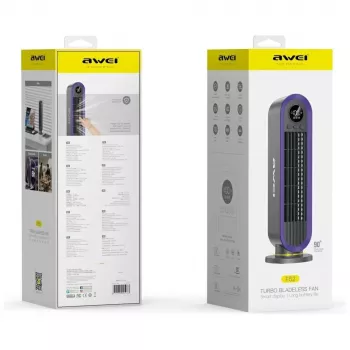 AWEI F52 Tragbarer Turmventilator 3600mAh USB-C wiederaufladbar Grau
