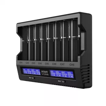 XTAR VC8S USB-C 8-Fach Smart-Ladegerät mit QC3.0-Adapter für Li-Ion/Ni-MH