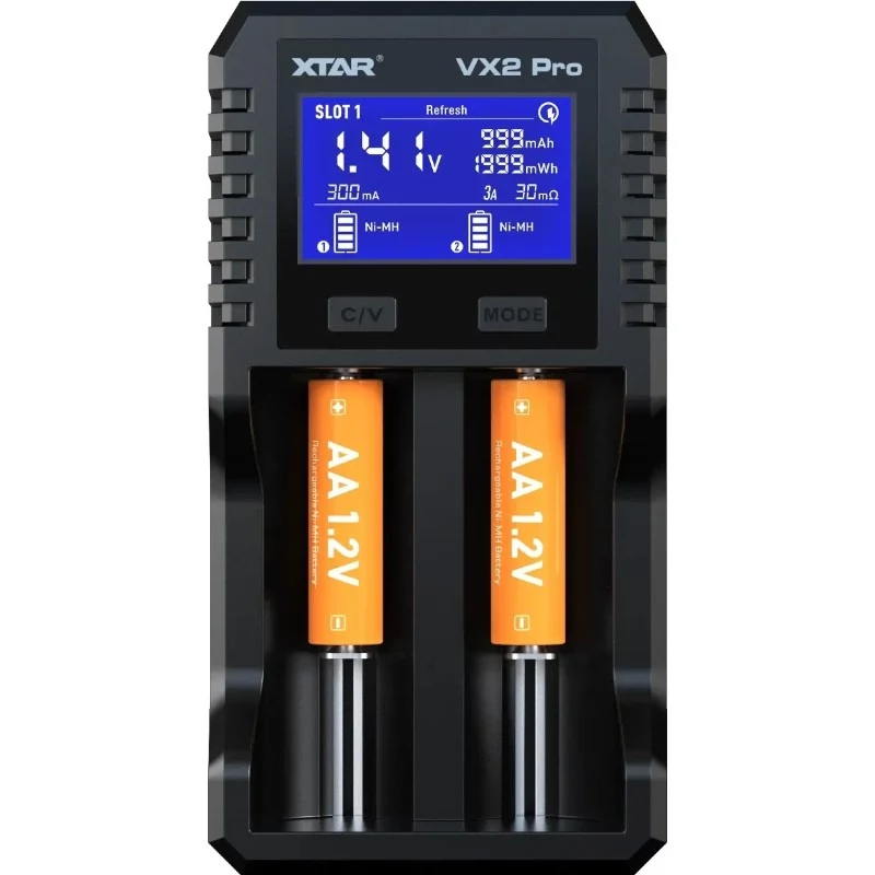 XTAR VX2 PRO SET Multi-Chemistry Smart Battery Charger mit USB-C-Eingang und Powerbank-Funktion