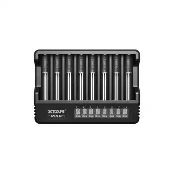 XTAR MX8 8-Fach USB-C Universal-Ladegerät für Li-Ion/Ni-MH, 0,25A-2A, LED-Anzeigen, 0V-Aktivierung