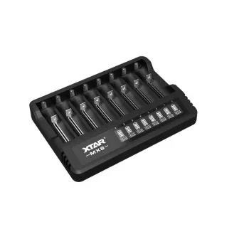 XTAR MX8 8-Fach USB-C Universal-Ladegerät für Li-Ion/Ni-MH, 0,25A-2A, LED-Anzeigen, 0V-Aktivierung