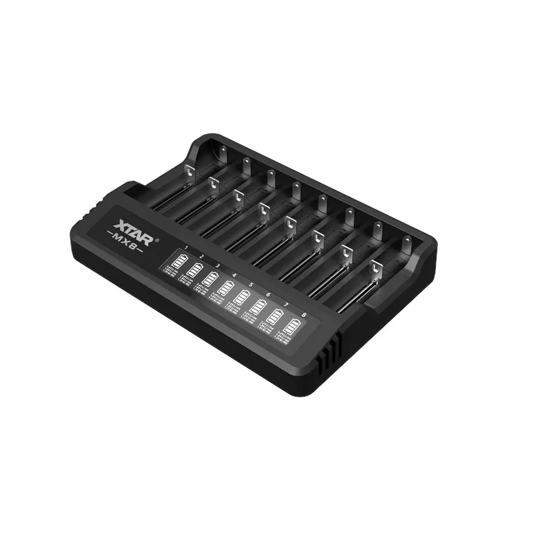 XTAR MX8 8-Fach USB-C Universal-Ladegerät für Li-Ion/Ni-MH, 0,25A-2A, LED-Anzeigen, 0V-Aktivierung