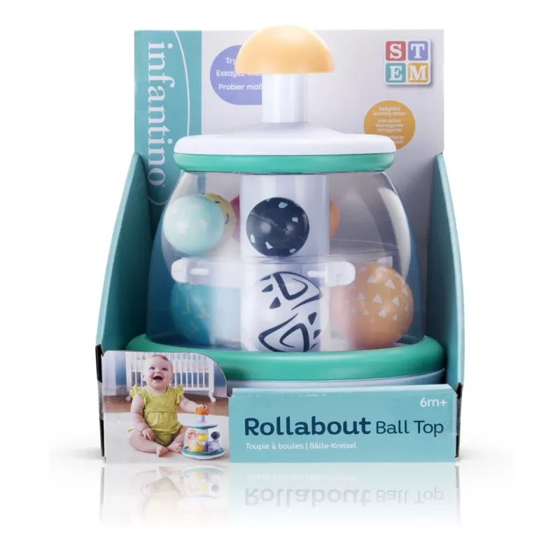 B-KIDS Rollabout Ball Top Infantino – Mint Stapel- und Drehspielzeug mit Rasselperlen für Babys ab 6 Monaten