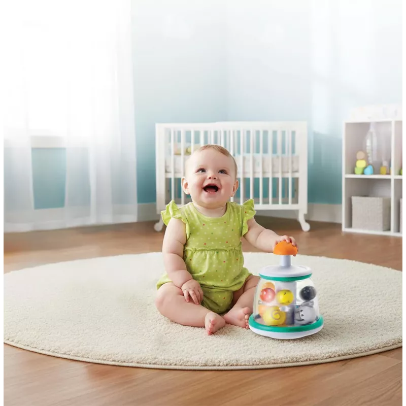 B-KIDS Rollabout Ball Top Infantino – Mint Stapel- und Drehspielzeug mit Rasselperlen für Babys ab 6 Monaten