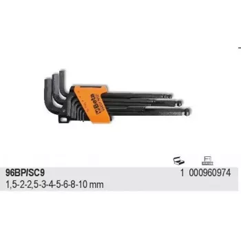 BETA 96BP/SC9 9-teiliger metrischer Inbusschlüssel-Satz mit Kugelkopf, 1,5-10mm, Chrom-Vanadium-Stahl