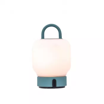 KOODUU Akku-Tischleuchte LOOME Türkis mit 3-Stufen-Touch-Dimmer, 200 lm warmweiße LED, USB-C, IP44 spritzwassergeschützt, integrierter Griff