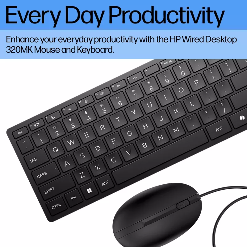 HP 320MK USB kabelgebundenes Tastatur-Maus-Set, spritzwassergeschützt – Schwarz - EST