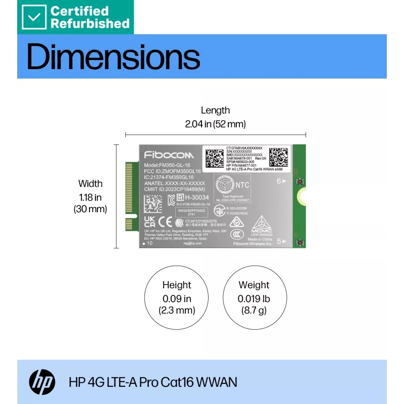 RENEW GOLD HP 4G LTE Modem m.2 WWAN Cat 16 L860-GL-16 Mobile Broadband Cellular (kompatibel mit WWAN-fähigen EliteBook 630 640 645 660 830 840 860 1040 G11, x360 G11, ProBook 440 460 465 G11, ZBook Firefly Fury Power 14 16 G11 G11A)