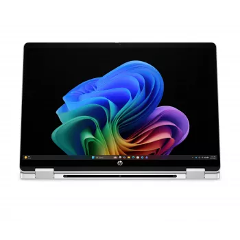 HP OmniBook 5 Flip NG AI 14-km0001nnx - Ultra 7 355, 32GB LPDDR5X 7467 on-board, 512GB, Touch/14,0 2K (1920x1200) OLED, Glacier Silver DF+ AI-Logo - 5MP IR TNR, ohne 65W AC-Adapter, Win 11 Home, 1 Jahr