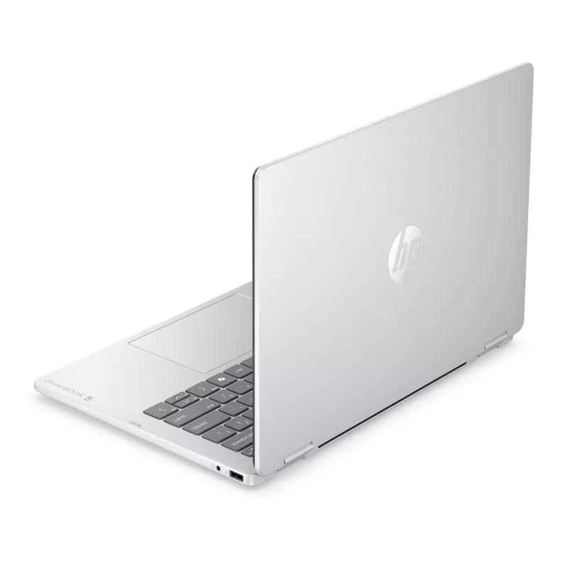 HP OmniBook 5 Flip NG AI 14-km0001nnx - Ultra 7 355, 32GB LPDDR5X 7467 on-board, 512GB, Touch/14,0 2K (1920x1200) OLED, Glacier Silver DF+ AI-Logo - 5MP IR TNR, ohne 65W AC-Adapter, Win 11 Home, 1 Jahr