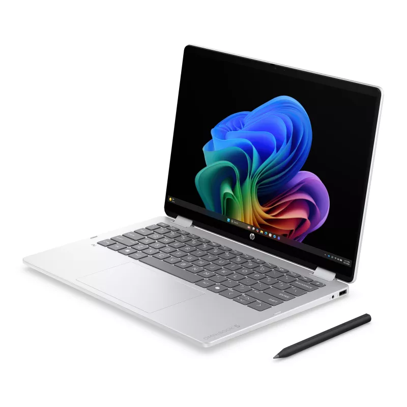 HP OmniBook 5 Flip NG AI 14-km0001nnx - Ultra 7 355, 32GB LPDDR5X 7467 on-board, 512GB, Touch/14,0 2K (1920x1200) OLED, Glacier Silver DF+ AI-Logo - 5MP IR TNR, ohne 65W AC-Adapter, Win 11 Home, 1 Jahr