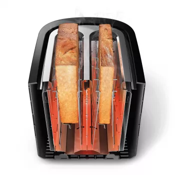 Philips Viva Collection Toaster HD2637/90 Extrawide 2-Schlitz-Toaster mit Brötchenwärmer Schwarz/Beschädigte Verpackung