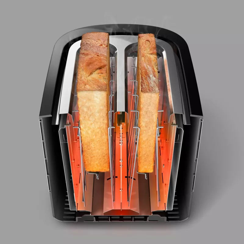 Philips Viva Collection Toaster HD2637/90 Extrawide 2-Schlitz-Toaster mit Brötchenwärmer Schwarz/Beschädigte Verpackung