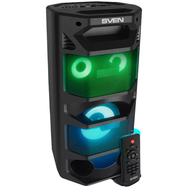 2.0 Portable Speaker SVEN PS-670, Schwarz, Leistung 2x32,5 W (RMS), TWS, Bluetooth, FM, USB, microSD, LED-Display, Fernbedienung, Lithium-Akku