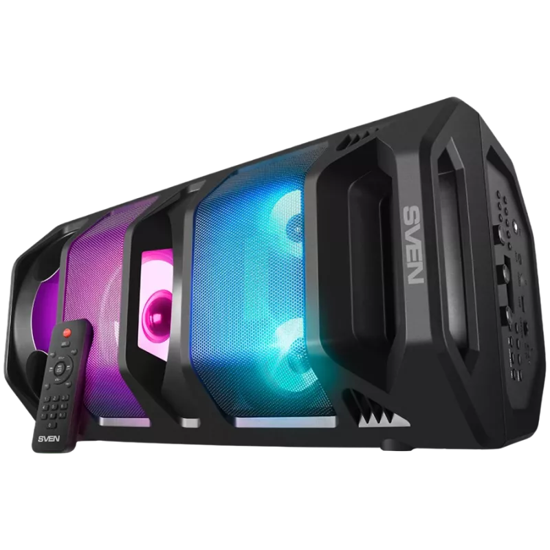 2.0 Portable Speaker SVEN PS-670, Schwarz, Leistung 2x32,5 W (RMS), TWS, Bluetooth, FM, USB, microSD, LED-Display, Fernbedienung, Lithium-Akku