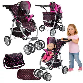 2-in-1 Kinderwagen mit Tragetasche Black-Pink 7706 Lean Toys