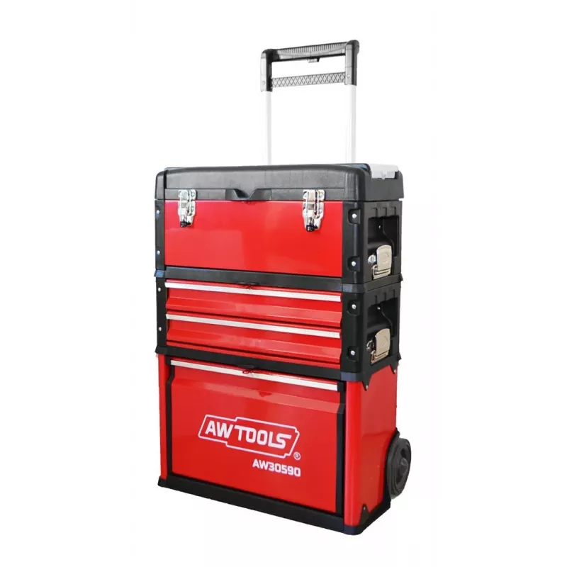 AWTOOLS 3-teiliger modularer Werkzeugwagen 120 kg Tragfähigkeit Schwarz & Rot