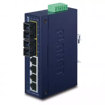 PLANET ISW-621TS15 Industrial Unmanaged L2 Fast Ethernet Switch mit 4x 10/100 + 2x 100Base-FX SC Multi-Mode, DIN-Schienen-/Wandmontage, -40 bis 75 °C