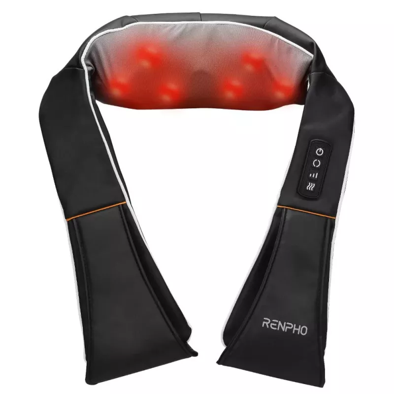 RENPHO U-Neck 1 Shiatsu Nacken- und Schultermassagegerät mit Wärme, 8 bidirektionalen Rotationsknoten, 3 Geschwindigkeitsstufen, Schwarz