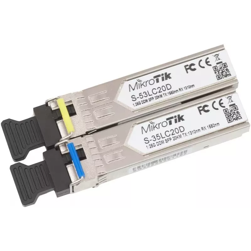 MikroTik SFP Module S-3553LC20D, 1,25 Gb/s, 20 km, Single-Mode, Paar (T1310nm/R1550nm) + (T1550nm/R1310nm)