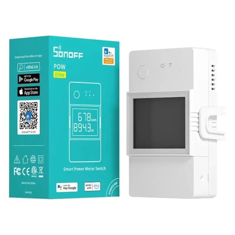 Sonoff POWR316D WiFi Smart Power Meter Switch mit Energiemonitoring, 16A, 3500W, LCD-Display, kompatibel mit Alexa und Google Home