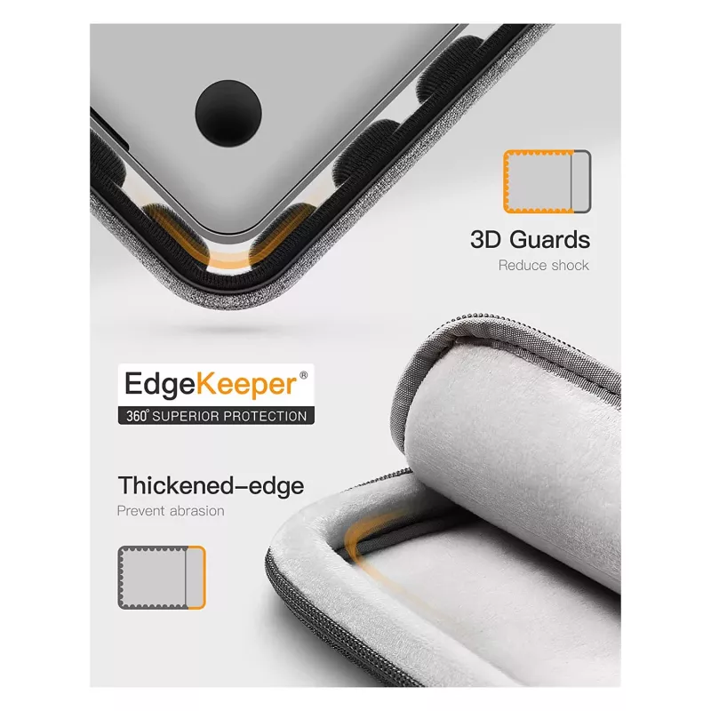 Inateck 16-Zoll Laptop-Hülle mit Zubehörtasche, Schwarz-Grau, wasserabweisendes Polyester, YKK-Reißverschluss, stoßdämpfend, kratzfest, schlankes leichtes Design, kompatibel mit MacBook Pro 16 inch 2021-2023, Dell XPS 15, Surface Laptop 15