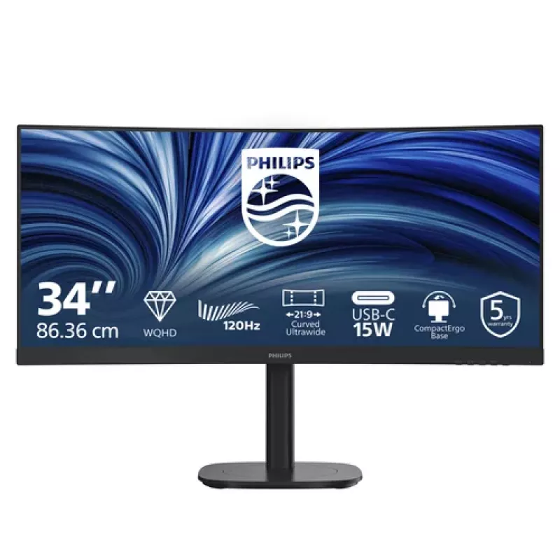 Philips 34B2N3500C 34-Zoll Curved VA LCD Monitor UWQHD 3440x1440 120Hz 1500R DisplayHDR 400 USB-C 65W