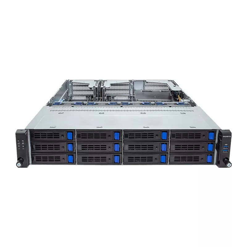 Giga Computing GigaByte R263-S30-AAH2 2U Rackmount Server Barebone, 12x 3,5 inch/2,5 inch Hot-Swap Bays, 2x 1300W Redundant PSU, Intel C236, LGA 1151