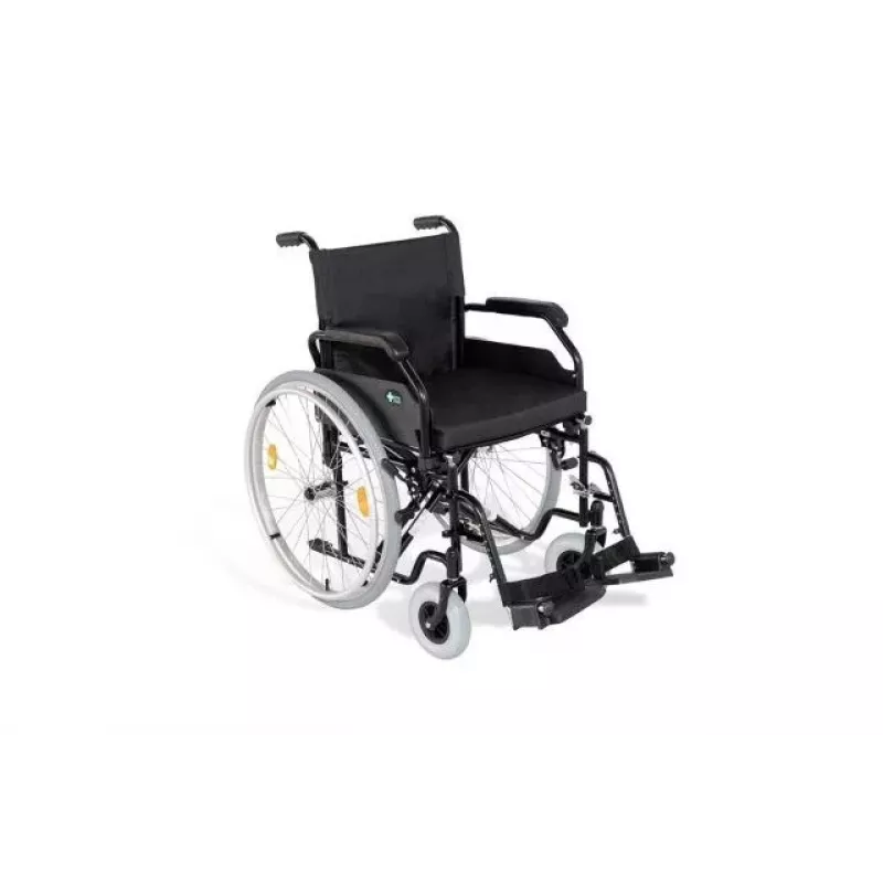 REHA FUND Stahl-Rollstuhl RF-1/45/PN/CZA-624/PU - Manueller Rollstuhl, 45 cm Sitzbreite, 120 kg Belastbarkeit, Schwarz