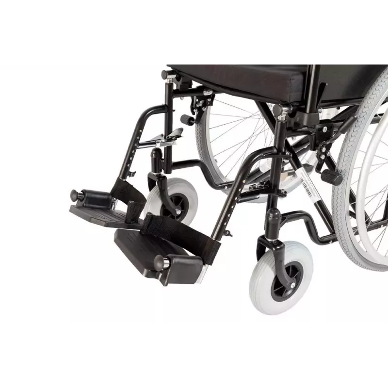 REHA FUND Stahl-Rollstuhl RF-1/45/PN/CZA-624/PU - Manueller Rollstuhl, 45 cm Sitzbreite, 120 kg Belastbarkeit, Schwarz