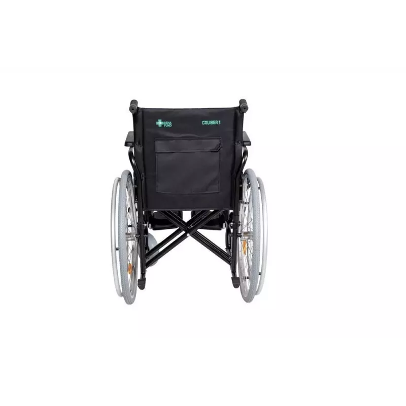 REHA FUND Stahl-Rollstuhl RF-1/45/PN/CZA-624/PU - Manueller Rollstuhl, 45 cm Sitzbreite, 120 kg Belastbarkeit, Schwarz