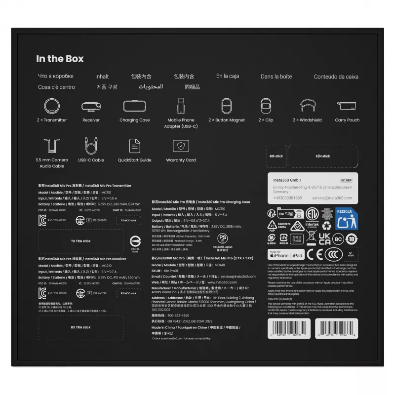 Insta360 Mic Pro (2 TX + 1 RX) - Digitales drahtloses Mikrofonsystem