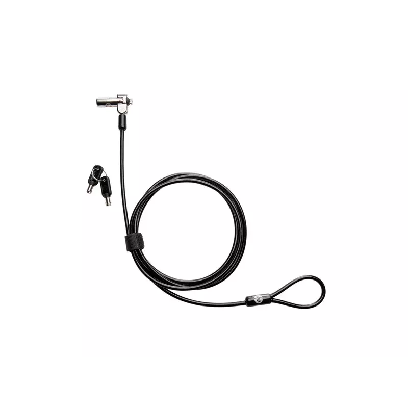 HP Nano MK Lock - Schlüsselkabelschloss für Kensington Nano Sicherheitsschlitz, 1,83 m verzinktes Stahlkabel, Schwarz/Silber