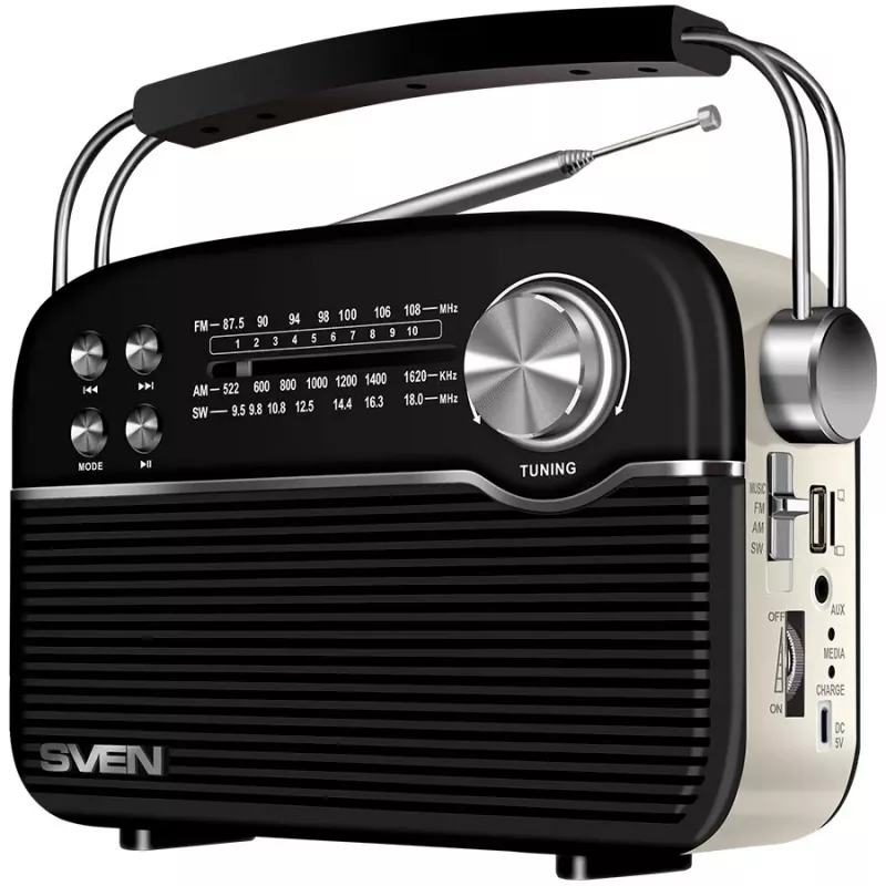 Lautsprecher SVEN SRP-500, Schwarz (3W, Bluetooth, FM/AM/SW, USB, microSD, AUX, Akku)