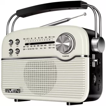 SVEN SRP-500 Tragbarer Bluetooth-Lautsprecher, Weiß (3W, FM/AM/SW-Radio, USB, microSD, AUX, Akku)