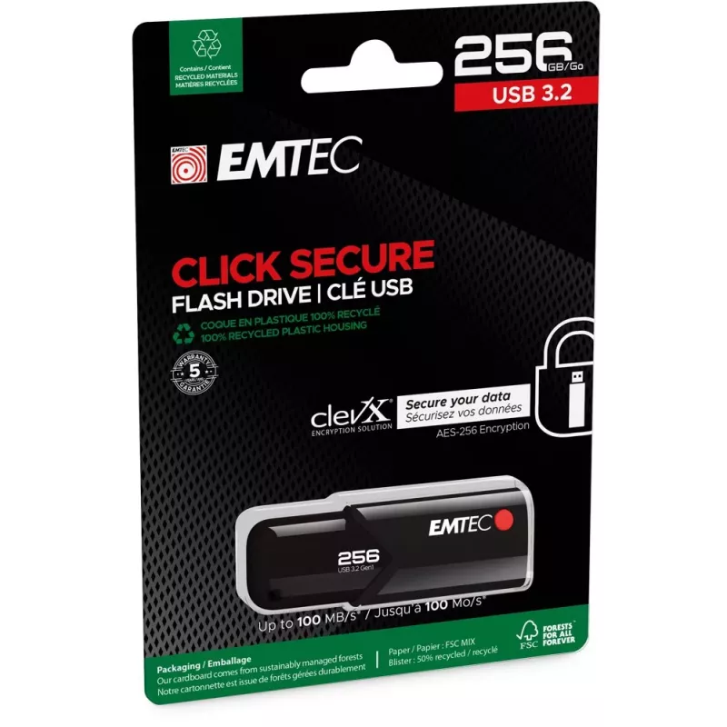 Emtec USB 3.2 Click Secure B120 256GB USB-Stick Schwarz