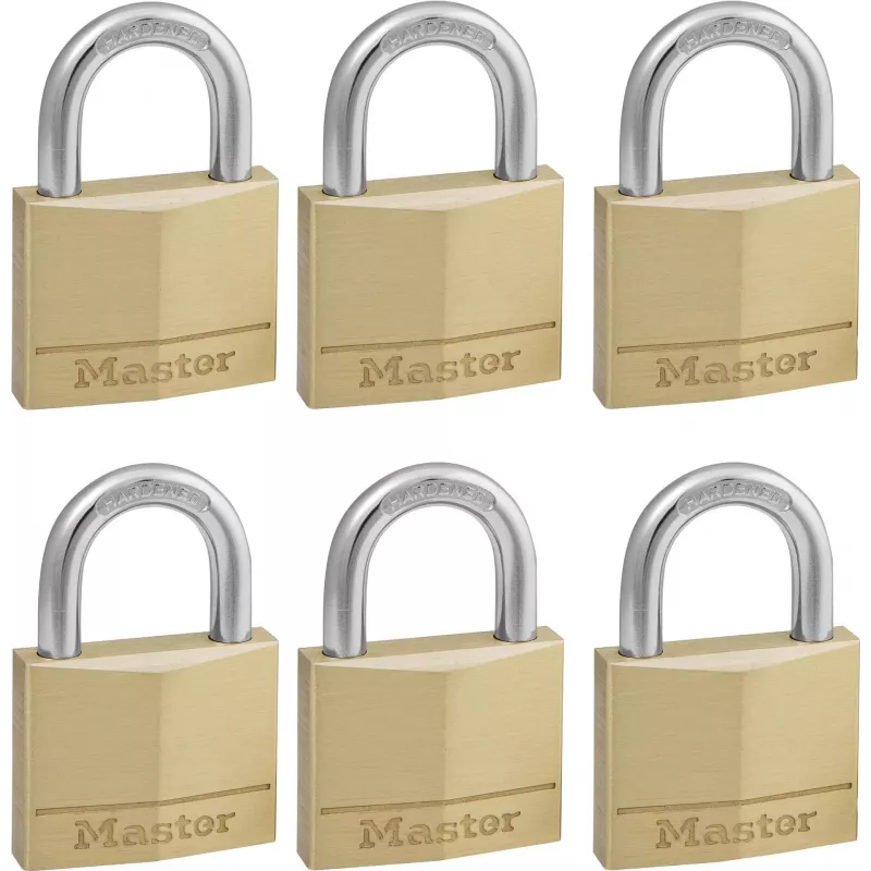 Master Lock 140EURSIX 6er-Pack gleichschließende Vorhängeschlösser 22mm Messingkörper
