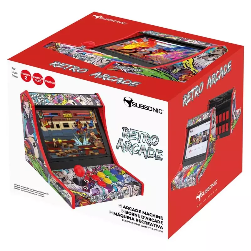 Subsonic Retro Arcade Arcade Stick / Fight Stick für PC, PS3, PS4, Nintendo Switch, Xbox One, Xbox Series X/S, USB-A, 2,5 m Kabel, Schwarz/Rot