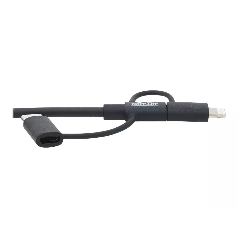 Eaton Tripp Lite Series Universal USB-A auf Lightning, USB Micro-B und USB-C Sync-/Ladekabel (M/3xM), MFi-zertifiziert, Schwarz, 1,8 m