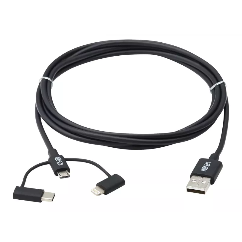 Eaton Tripp Lite Series Universal USB-A auf Lightning, USB Micro-B und USB-C Sync-/Ladekabel (M/3xM), MFi-zertifiziert, Schwarz, 1,8 m