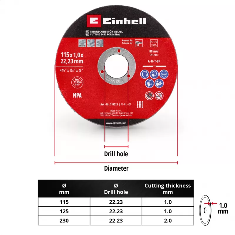 EINHELL-KWB Trennscheibe dünn, Ø 115 x 1,0 mm, 5 Stück (für Winkelschleifer)