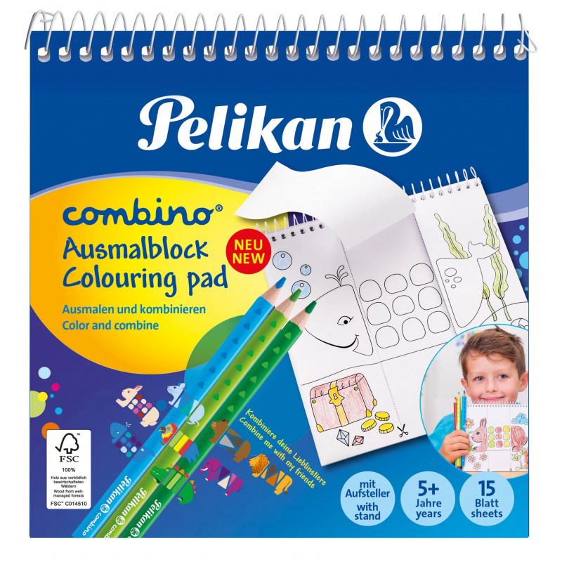 Pelikan 811231 Malbuch-Set, 15 Seiten, Jungen/Mädchen, Buntstifte enthalten, Bilderset zum Ausmalen